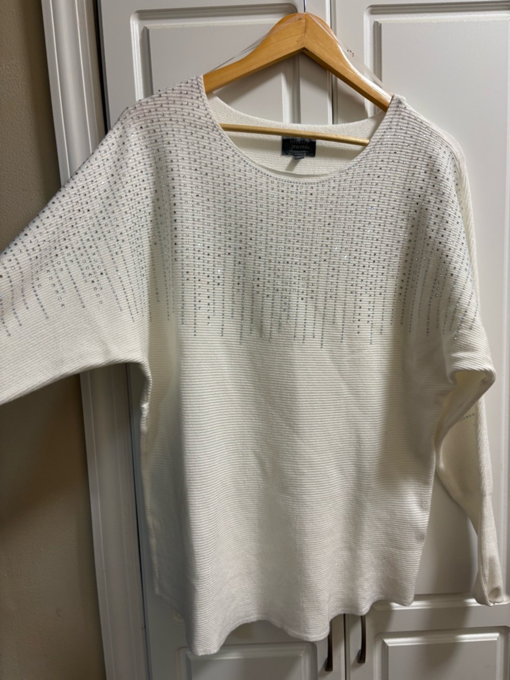 Embellished Cream Crewneck Sweater - Lightweight Women's Knit